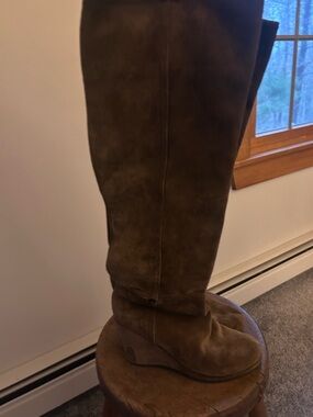 Prada Brown Suede Over-the-Knee Wedge Boots